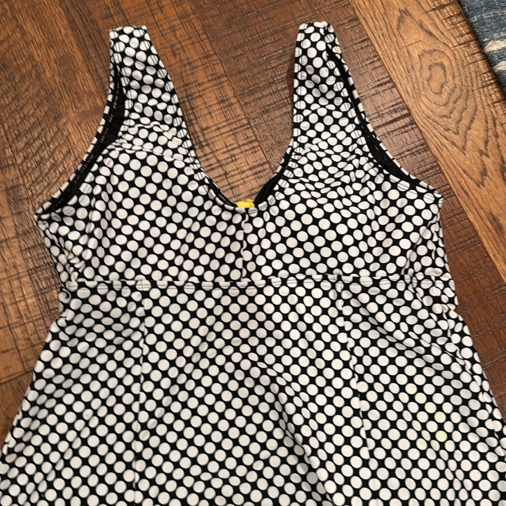 VENUS Black and White Polka Dot One-Piece Swimdress with Yellow Accent - Picture 5 of 5